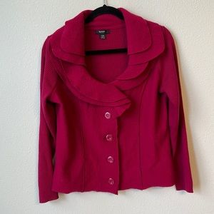 Cranberry red/pink flutter collar 100% merino boiled wool jacket. Ribbed back.